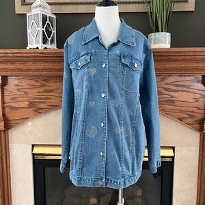 Quacker Factory Vintage Heart Embellished‎ Denim Jacket Size: 1X